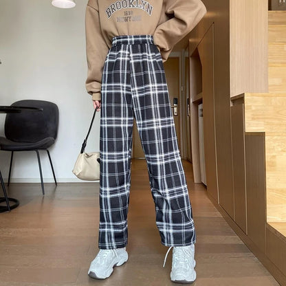 Peris Gems Fall Winter Thick Warm Plaid Pants Women Y2K Fashion Loose Causal Wide Leg Trousers High Waist Preppy All Match Straight Pants SHEIN Amazon Temu