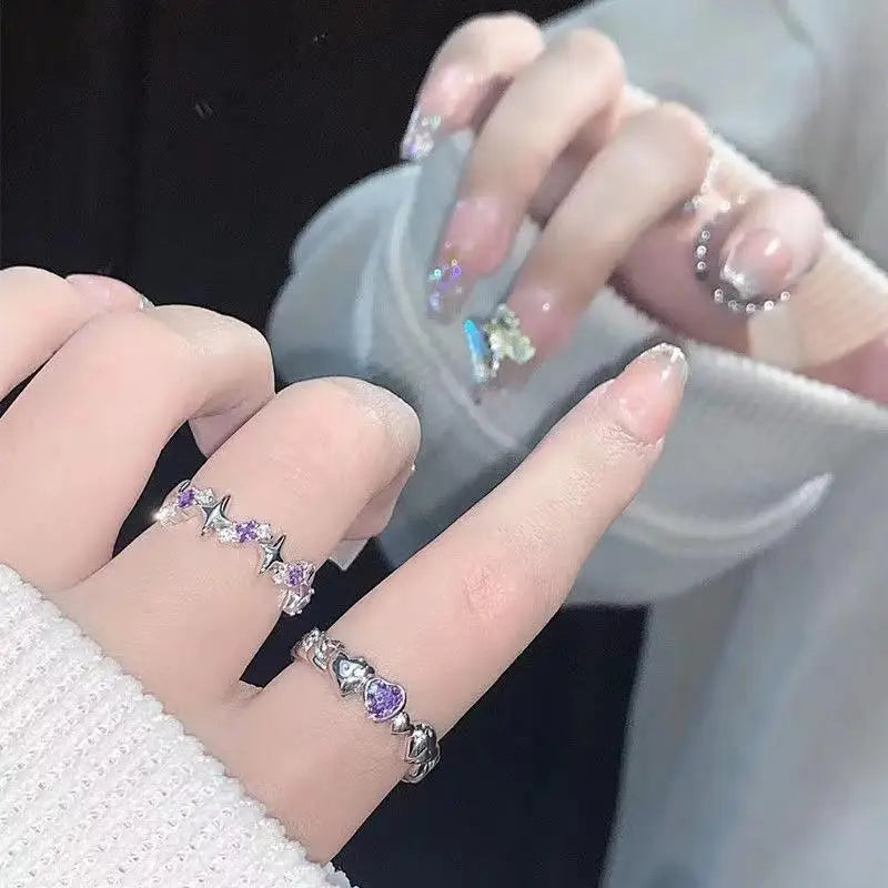 Peris Gems Fashion Shiny Purple Rhinestone Opening Couple Rings for Women Men Vintage Crystal Star Adjustable Ring Lover Y2K Jewelry SHEIN Amazon Temu