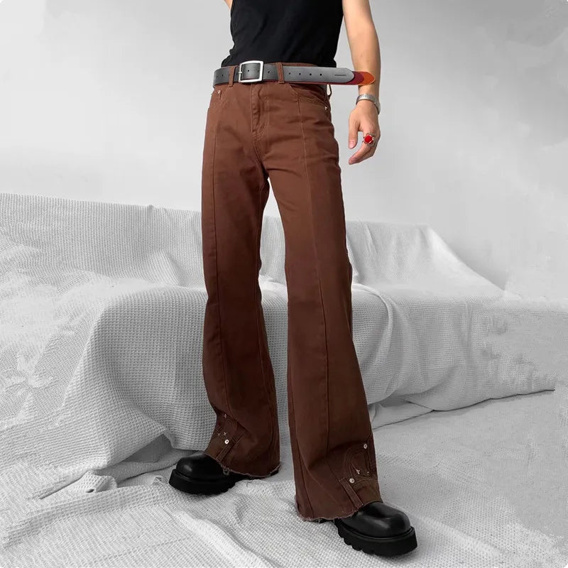 Peris Gems  Fashion Vintage Brown Baggy Men Cargo Flare Jeans Pants SHEIN Amazon Temu