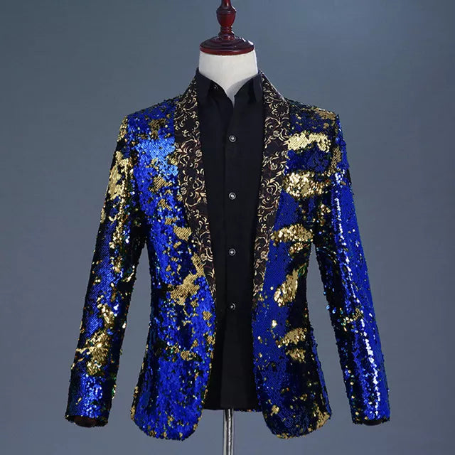 Peris Gems  Floral Collar  Blue / Asian M Glittery Shiny Diamond Blazer Jackets for Men SHEIN Amazon Temu