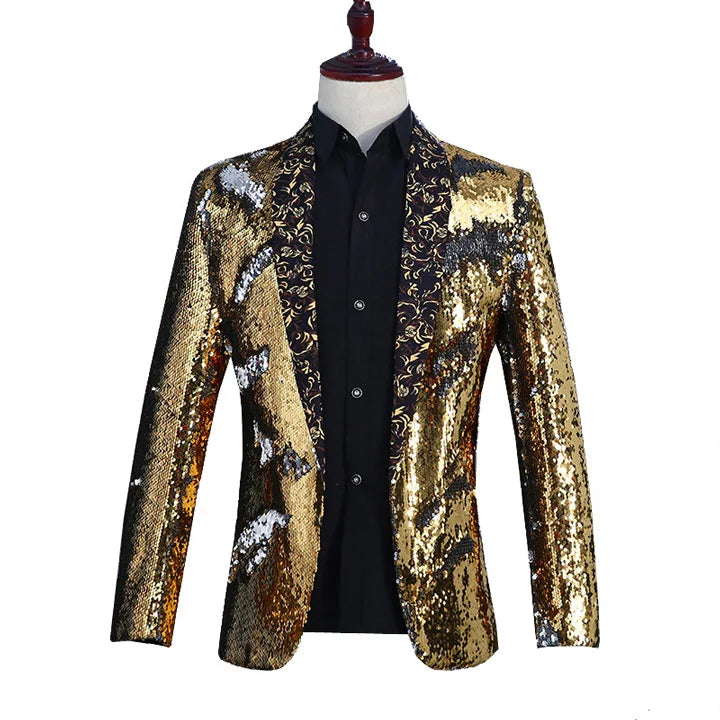 Peris Gems  Floral Collar Gold / Asian M Glittery Shiny Diamond Blazer Jackets for Men SHEIN Amazon Temu