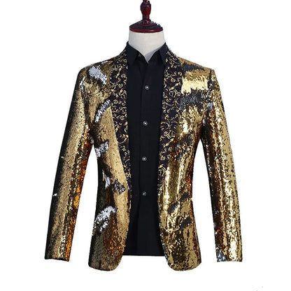 Peris Gems  Floral Collar Gold / Asian M Glittery Shiny Diamond Blazer Jackets for Men SHEIN Amazon Temu