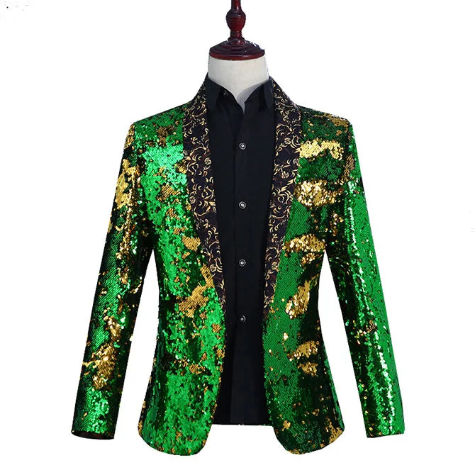 Peris Gems  Floral Collar Green / Asian M Glittery Shiny Diamond Blazer Jackets for Men SHEIN Amazon Temu