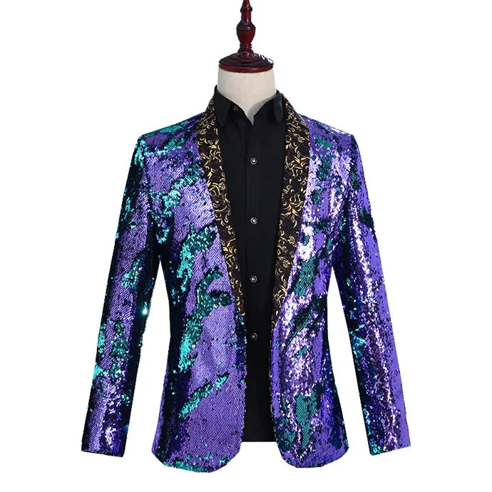 Peris Gems  Floral Collar Purple / Asian M Glittery Shiny Diamond Blazer Jackets for Men SHEIN Amazon Temu