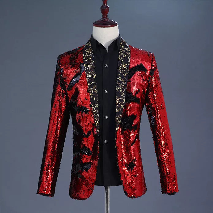 Peris Gems  Floral Collar Red / Asian M Glittery Shiny Diamond Blazer Jackets for Men SHEIN Amazon Temu