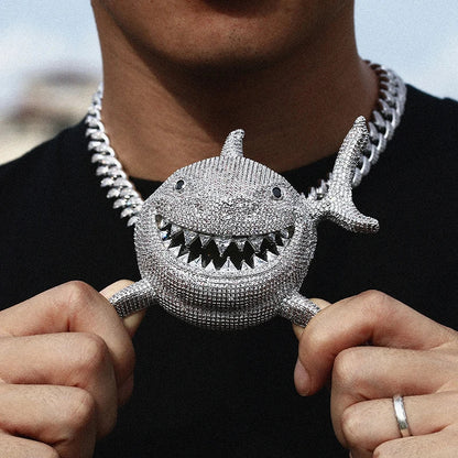 Peris Gems  Full Diamond Smiling Shark Iced Out Pendant Necklaces SHEIN Amazon Temu