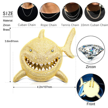 Peris Gems  Full Diamond Smiling Shark Iced Out Pendant Necklaces SHEIN Amazon Temu