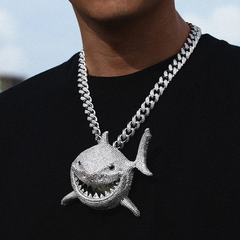 Peris Gems  Full Diamond Smiling Shark Iced Out Pendant Necklaces SHEIN Amazon Temu