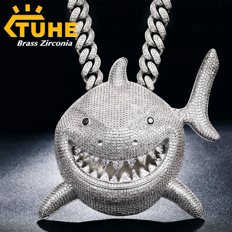 Peris Gems  Full Diamond Smiling Shark Iced Out Pendant Necklaces SHEIN Amazon Temu