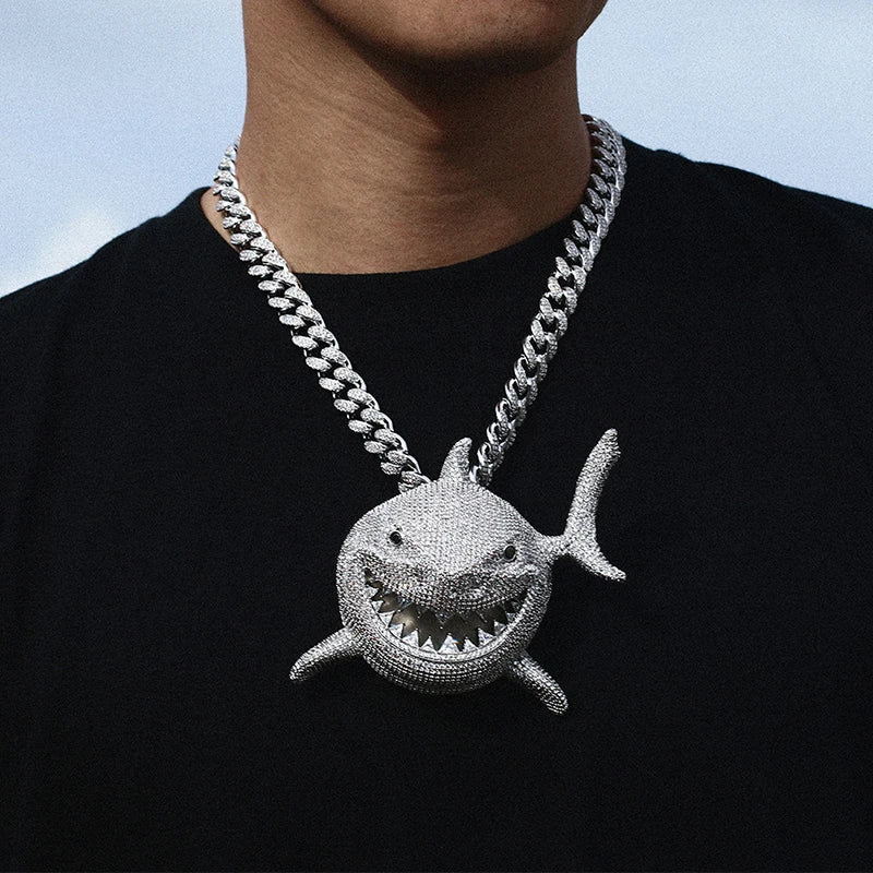 Peris Gems  Full Diamond Smiling Shark Iced Out Pendant Necklaces SHEIN Amazon Temu