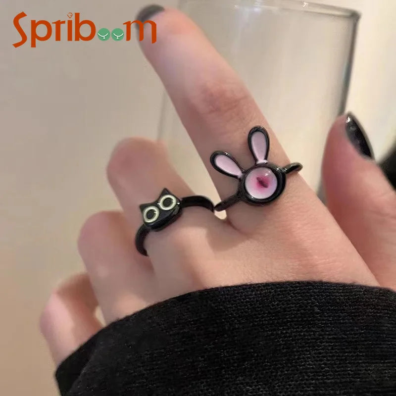 Peris Gems Funny Monster Ring for Women Cartoon Bunny Cat Couple Rings New Trendy Finger Jewelry Female Sweet Y2K Accessories SHEIN Amazon Temu