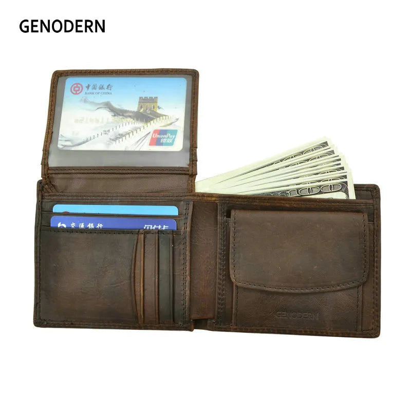 Peris Gems  GENODERN Cow Leather Men Wallets with Coin Pocket Vintage Male Purse RFID Blocking Genuine Leather Men Wallet with Card Holders SHEIN Amazon Temu