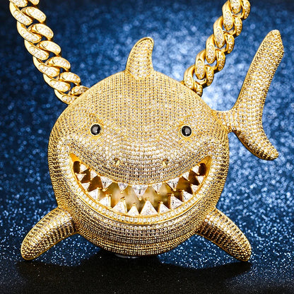 Peris Gems  Gold / 20inch / Cuban Chain Full Diamond Smiling Shark Iced Out Pendant Necklaces SHEIN Amazon Temu