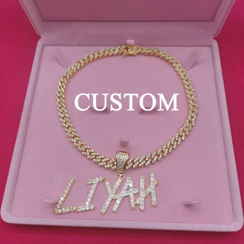 Peris Gems  GOLD / 2letters / 16INCH Custom Name Personalized Miami Cuban Necklaces Unisex SHEIN Amazon Temu