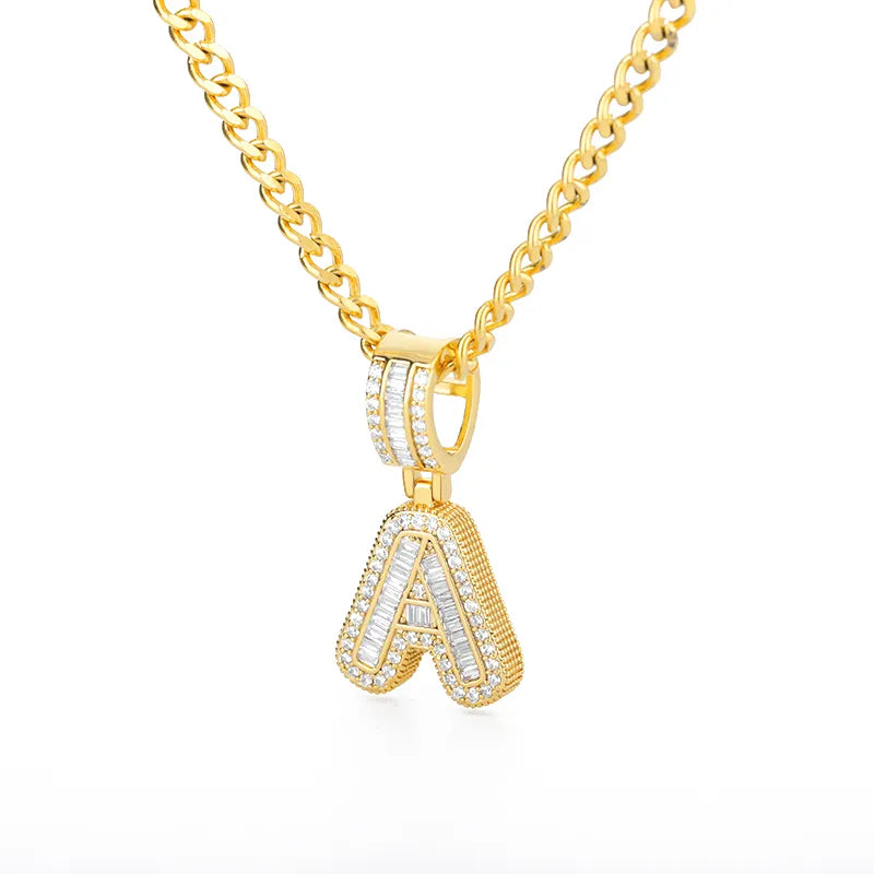 Peris Gems  Gold / A / 60cm Baguette Diamond A-Z Initial Pendant Necklaces Unisex SHEIN Amazon Temu