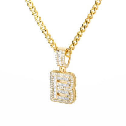 Peris Gems  Gold / B / 60cm Baguette Diamond A-Z Initial Pendant Necklaces Unisex SHEIN Amazon Temu