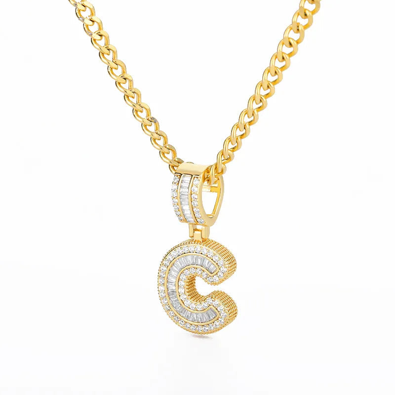 Peris Gems  Gold / C / 60cm Baguette Diamond A-Z Initial Pendant Necklaces Unisex SHEIN Amazon Temu