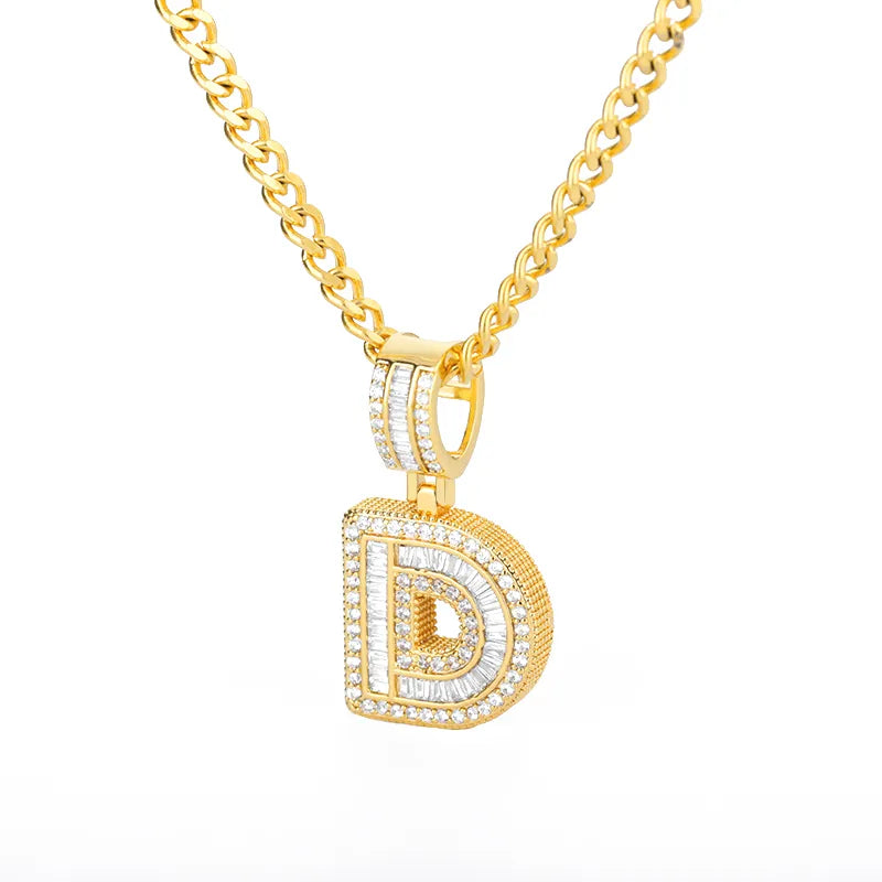 Peris Gems  Gold / D / 60cm Baguette Diamond A-Z Initial Pendant Necklaces Unisex SHEIN Amazon Temu