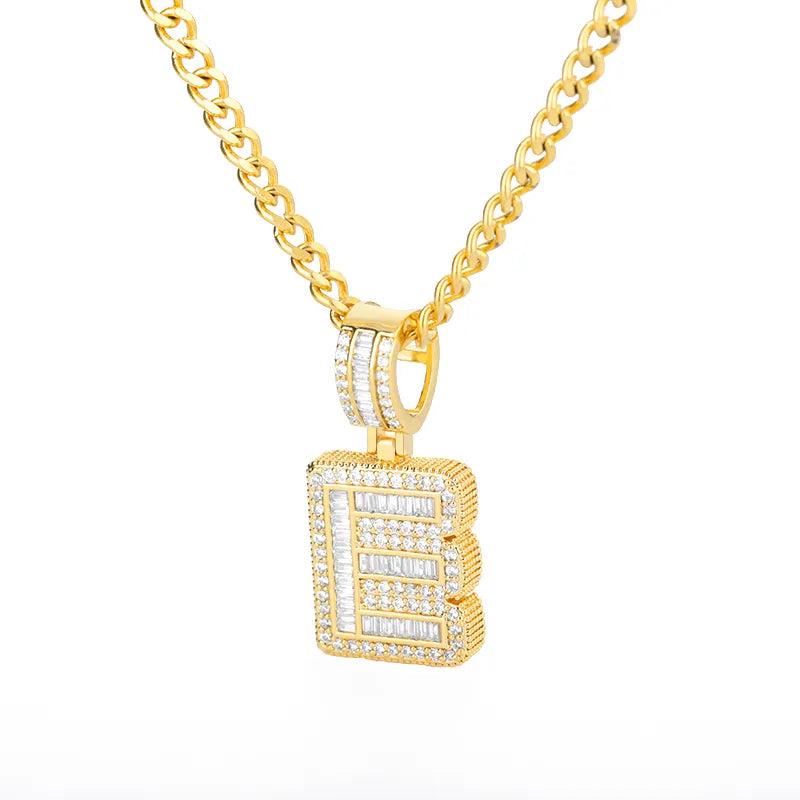 Peris Gems  Gold / E / 60cm Baguette Diamond A-Z Initial Pendant Necklaces Unisex SHEIN Amazon Temu