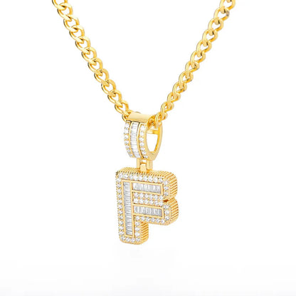 Peris Gems  Gold / F / 60cm Baguette Diamond A-Z Initial Pendant Necklaces Unisex SHEIN Amazon Temu