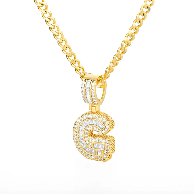 Peris Gems  Gold / G / 60cm Baguette Diamond A-Z Initial Pendant Necklaces Unisex SHEIN Amazon Temu