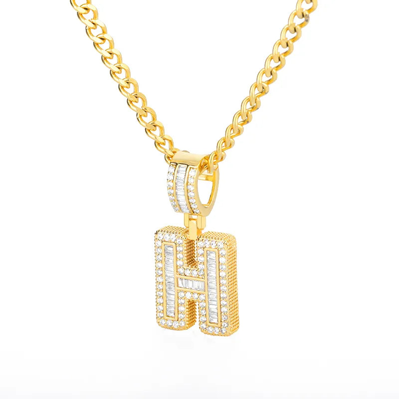 Peris Gems  Gold / H / 60cm Baguette Diamond A-Z Initial Pendant Necklaces Unisex SHEIN Amazon Temu