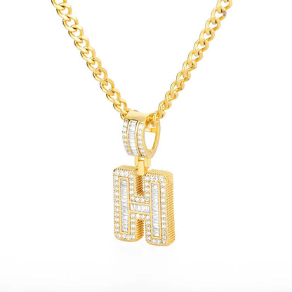 Peris Gems  Gold / H / 60cm Baguette Diamond A-Z Initial Pendant Necklaces Unisex SHEIN Amazon Temu