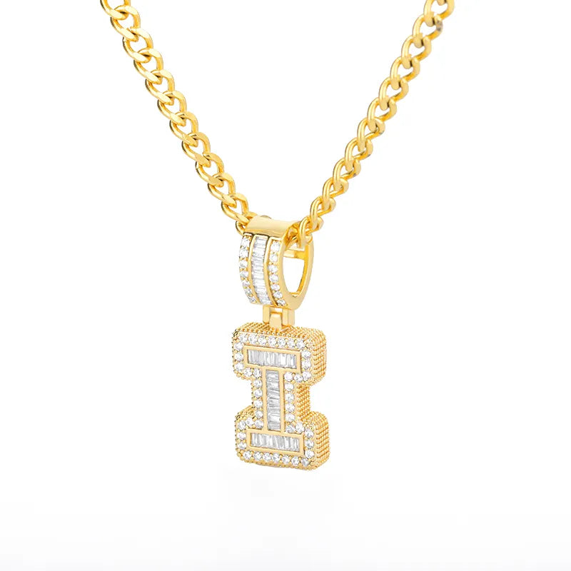 Peris Gems  Gold / I / 60cm Baguette Diamond A-Z Initial Pendant Necklaces Unisex SHEIN Amazon Temu