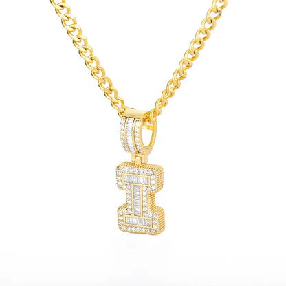 Peris Gems  Gold / I / 60cm Baguette Diamond A-Z Initial Pendant Necklaces Unisex SHEIN Amazon Temu