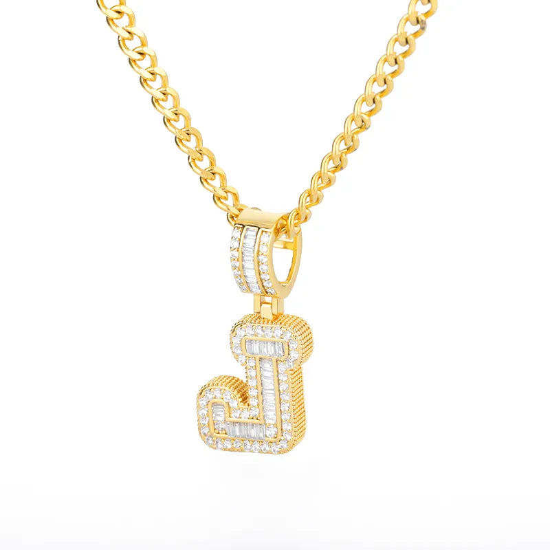 Peris Gems  Gold / J / 60cm Baguette Diamond A-Z Initial Pendant Necklaces Unisex SHEIN Amazon Temu