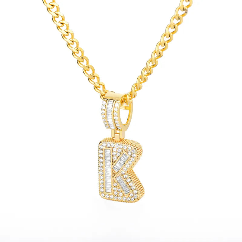 Peris Gems  Gold / K / 60cm Baguette Diamond A-Z Initial Pendant Necklaces Unisex SHEIN Amazon Temu