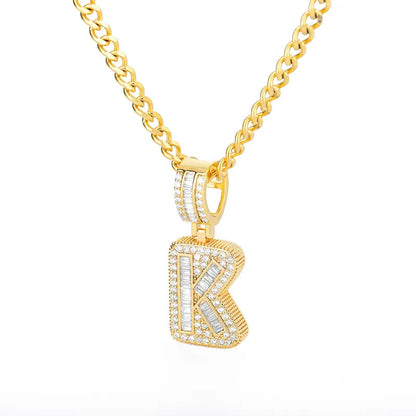 Peris Gems  Gold / K / 60cm Baguette Diamond A-Z Initial Pendant Necklaces Unisex SHEIN Amazon Temu