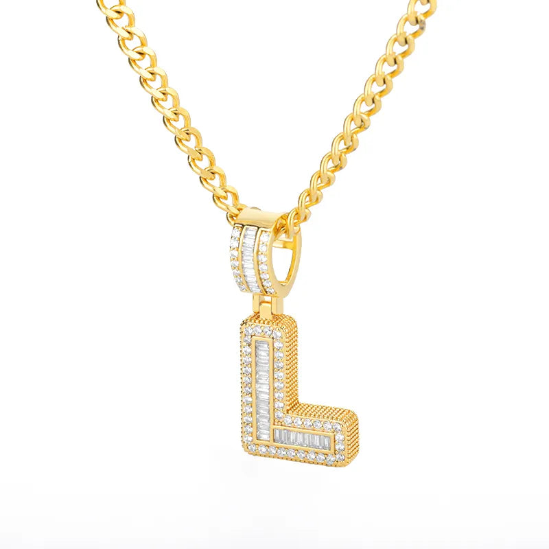 Peris Gems  Gold / L / 60cm Baguette Diamond A-Z Initial Pendant Necklaces Unisex SHEIN Amazon Temu