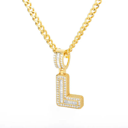 Peris Gems  Gold / L / 60cm Baguette Diamond A-Z Initial Pendant Necklaces Unisex SHEIN Amazon Temu