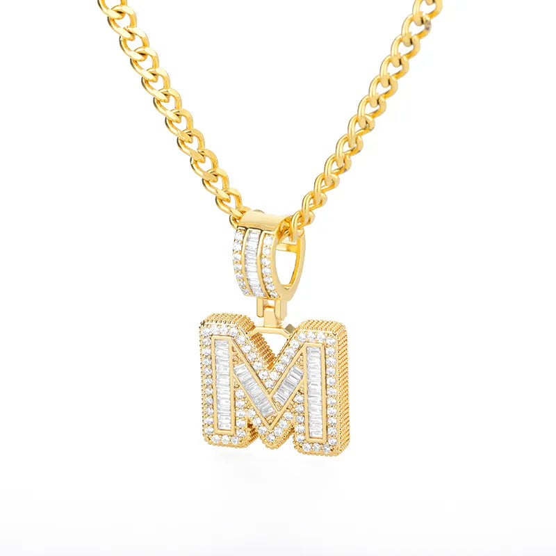 Peris Gems  Gold / M / 60cm Baguette Diamond A-Z Initial Pendant Necklaces Unisex SHEIN Amazon Temu