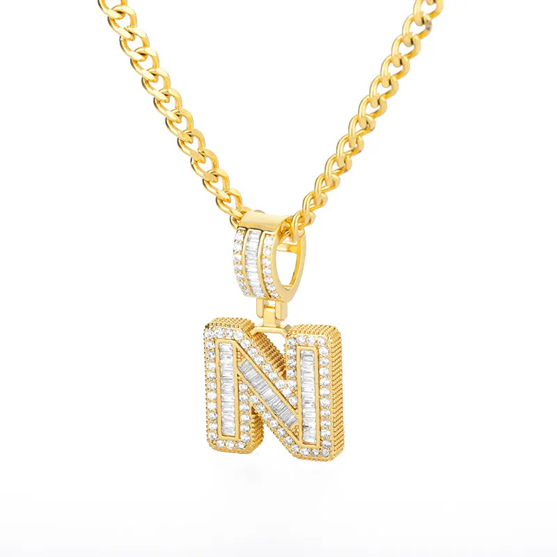 Peris Gems  Gold / N / 60cm Baguette Diamond A-Z Initial Pendant Necklaces Unisex SHEIN Amazon Temu