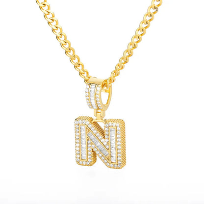 Peris Gems  Gold / N / 60cm Baguette Diamond A-Z Initial Pendant Necklaces Unisex SHEIN Amazon Temu