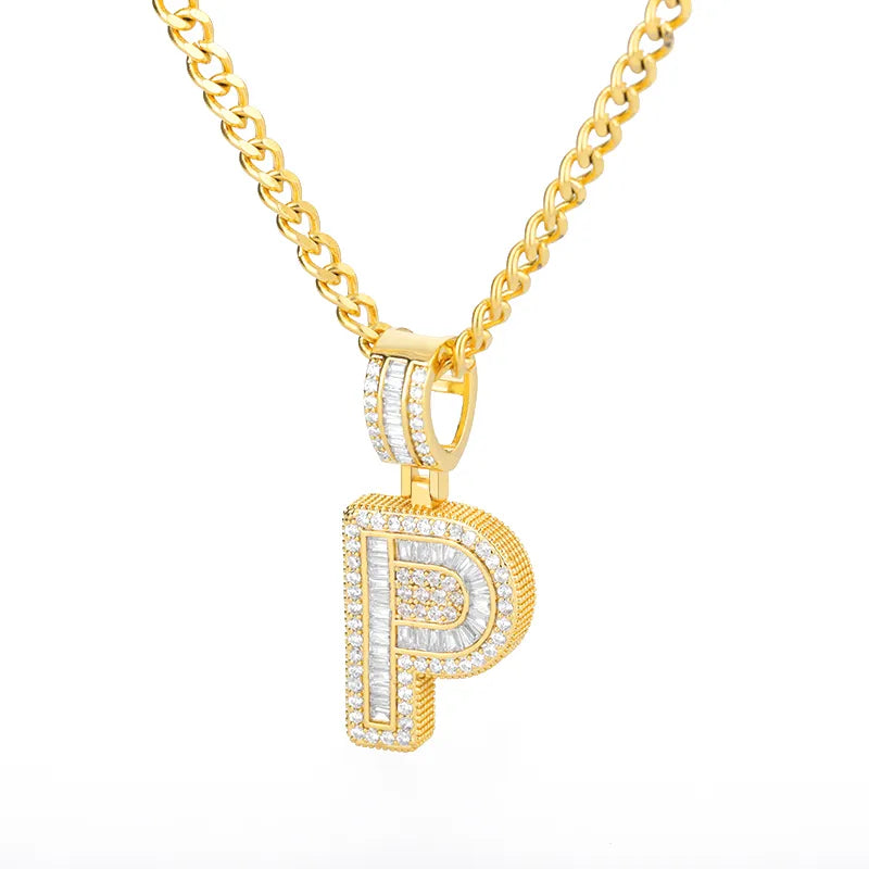 Peris Gems  Gold / P / 60cm Baguette Diamond A-Z Initial Pendant Necklaces Unisex SHEIN Amazon Temu