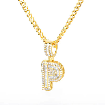 Peris Gems  Gold / P / 60cm Baguette Diamond A-Z Initial Pendant Necklaces Unisex SHEIN Amazon Temu