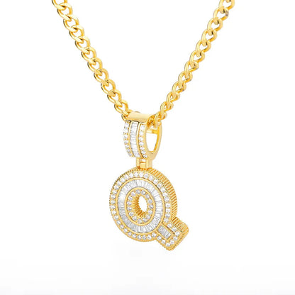 Peris Gems  Gold / Q / 60cm Baguette Diamond A-Z Initial Pendant Necklaces Unisex SHEIN Amazon Temu