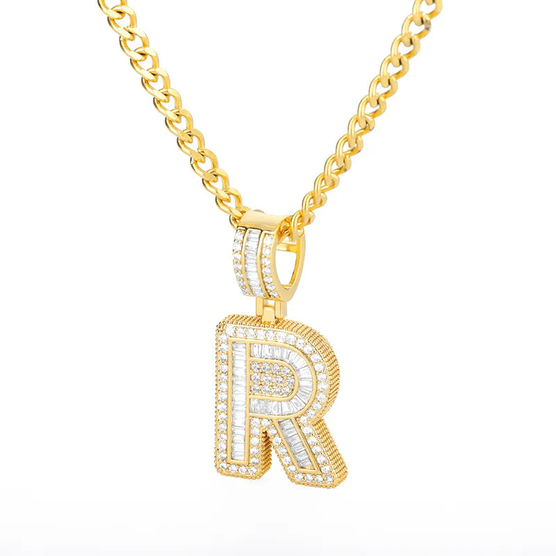 Peris Gems  Gold / R / 60cm Baguette Diamond A-Z Initial Pendant Necklaces Unisex SHEIN Amazon Temu