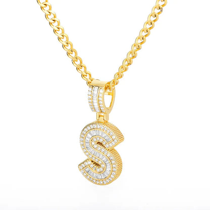 Peris Gems  Gold / S / 60cm Baguette Diamond A-Z Initial Pendant Necklaces Unisex SHEIN Amazon Temu