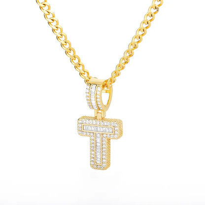 Peris Gems  Gold / T / 60cm Baguette Diamond A-Z Initial Pendant Necklaces Unisex SHEIN Amazon Temu