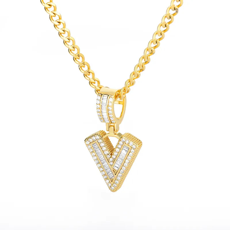 Peris Gems  Gold / V / 60cm Baguette Diamond A-Z Initial Pendant Necklaces Unisex SHEIN Amazon Temu