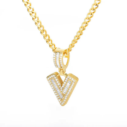 Peris Gems  Gold / V / 60cm Baguette Diamond A-Z Initial Pendant Necklaces Unisex SHEIN Amazon Temu