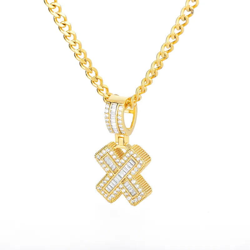 Peris Gems  Gold / X / 60cm Baguette Diamond A-Z Initial Pendant Necklaces Unisex SHEIN Amazon Temu