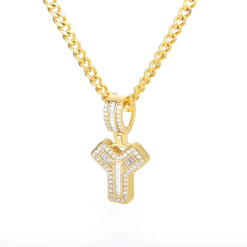 Peris Gems  Gold / Y / 60cm Baguette Diamond A-Z Initial Pendant Necklaces Unisex SHEIN Amazon Temu