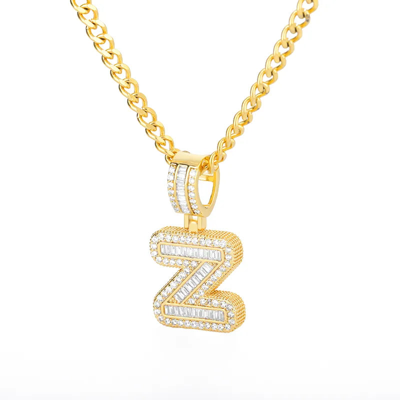 Peris Gems  Gold / Z / 60cm Baguette Diamond A-Z Initial Pendant Necklaces Unisex SHEIN Amazon Temu