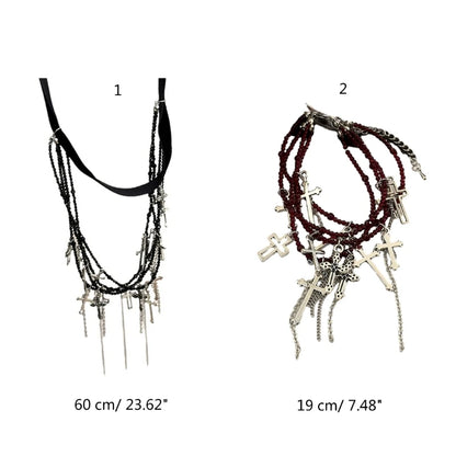 Peris Gems Goth Cross Jesus Tassel Pendant Choker Necklace Bracelet for Women Punk Metal Clavicle Chain Halloween Jewelry Y2K Accessories SHEIN Amazon Temu