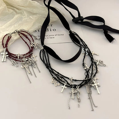 Peris Gems Goth Cross Jesus Tassel Pendant Choker Necklace Bracelet for Women Punk Metal Clavicle Chain Halloween Jewelry Y2K Accessories SHEIN Amazon Temu